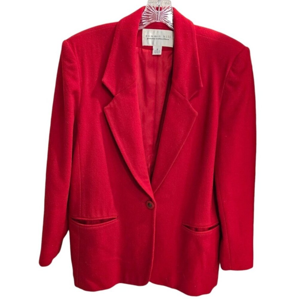 Summit Hill Petite Collection Wool Blend Blazer Womens 8 True Red Vintage Career
